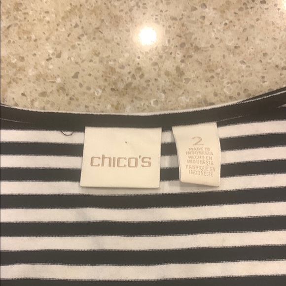 Chicos Cross Over Front Blouse Striped Blue Top Angled Hem Size Large (2) - Picture 5 of 7